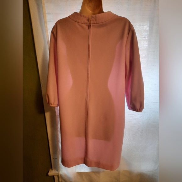 Vintage Pink Sheath Dress with Bishop Sleeves and Mock Neck - Picture 9 of 12